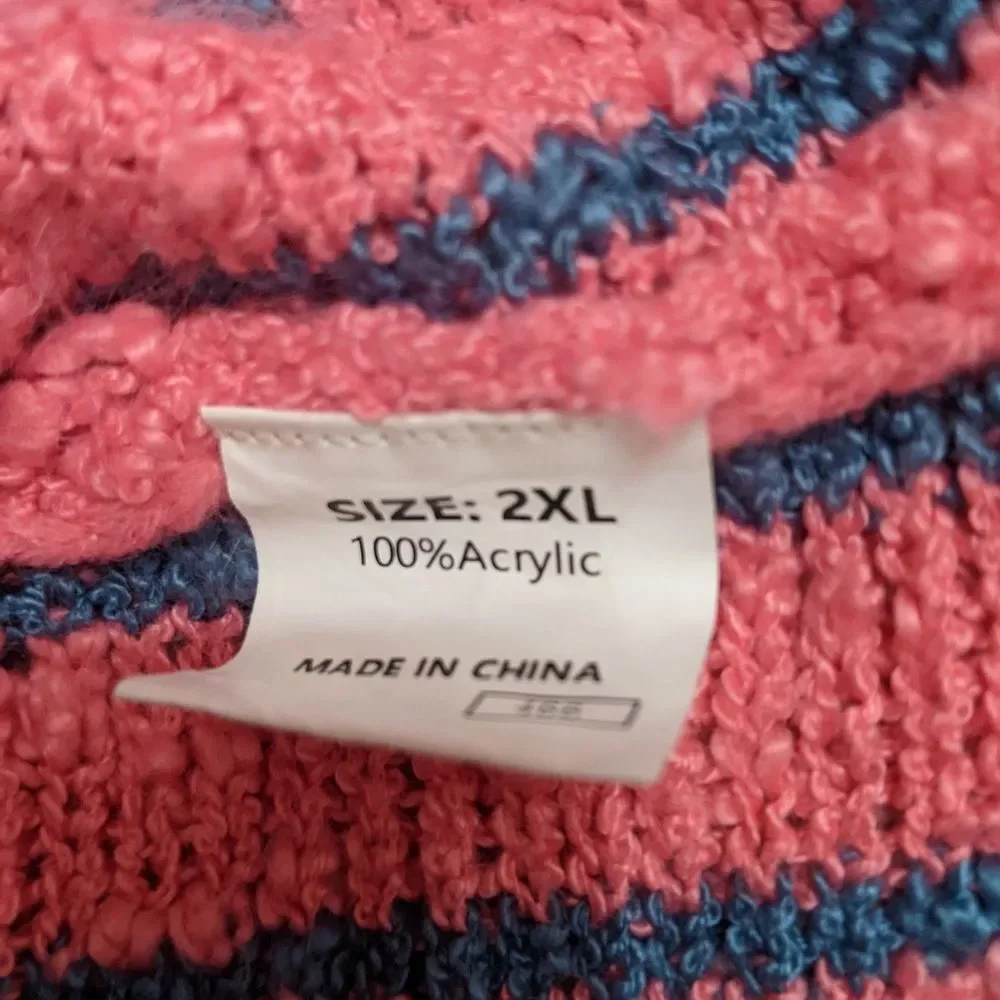 Pink Long Sweater Textured Women Open Weave Top 2XL